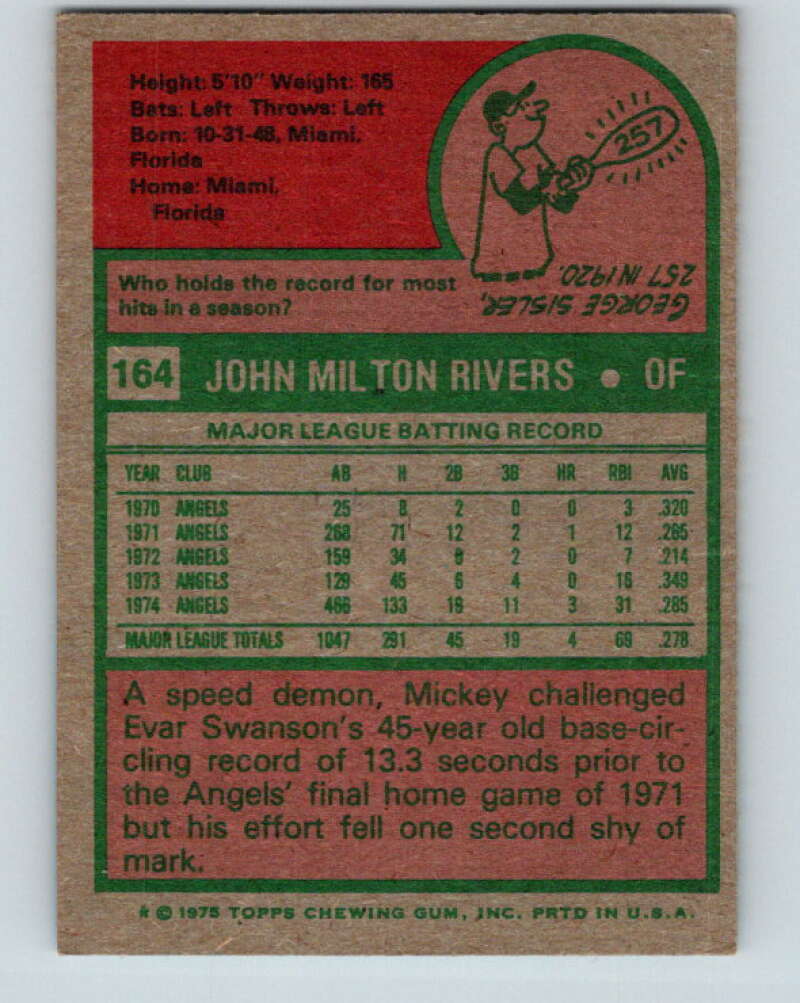 1975 Topps MLB #164 Mickey Rivers California Angels V10670