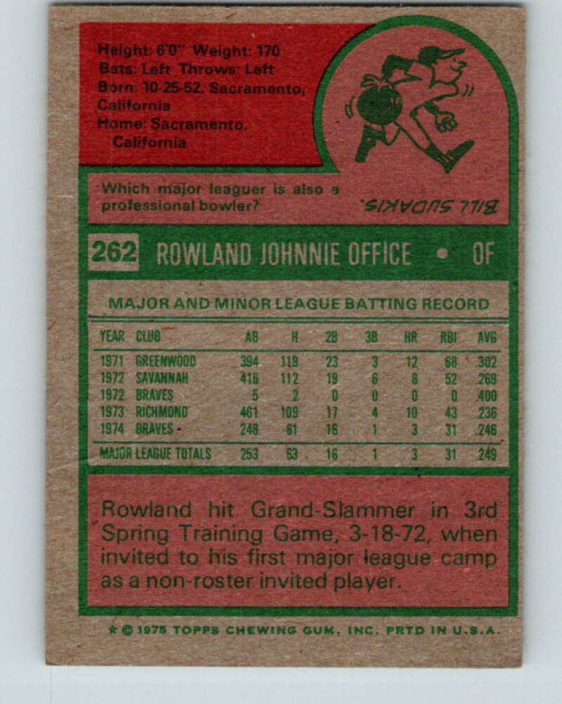 1975 Topps MLB #262 Rowland Office RC Rookie Atlanta Braves V10672