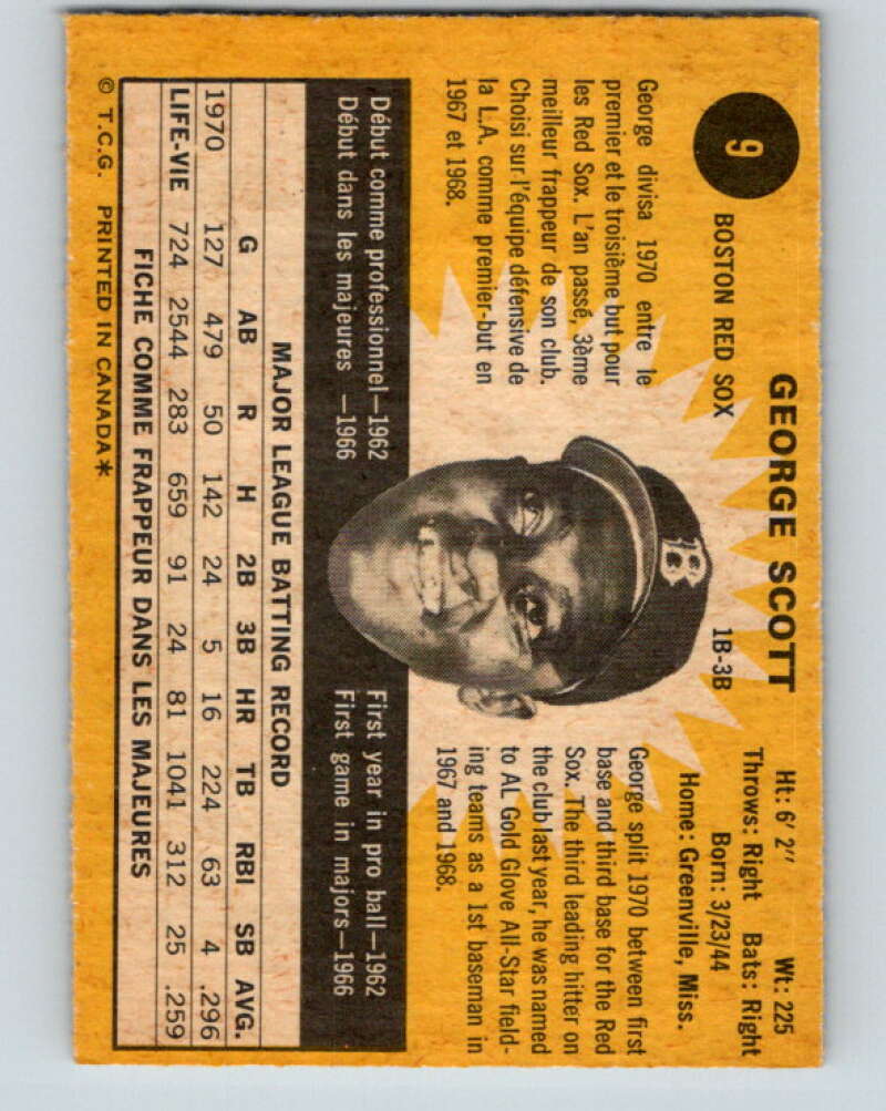 1971 O-Pee-Chee MLB #9 George Scott� Boston Red Sox� V10692