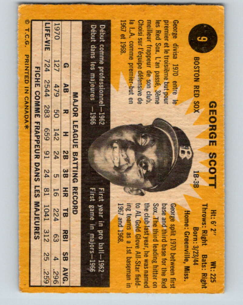 1971 O-Pee-Chee MLB #9 George Scott� Boston Red Sox� V10693
