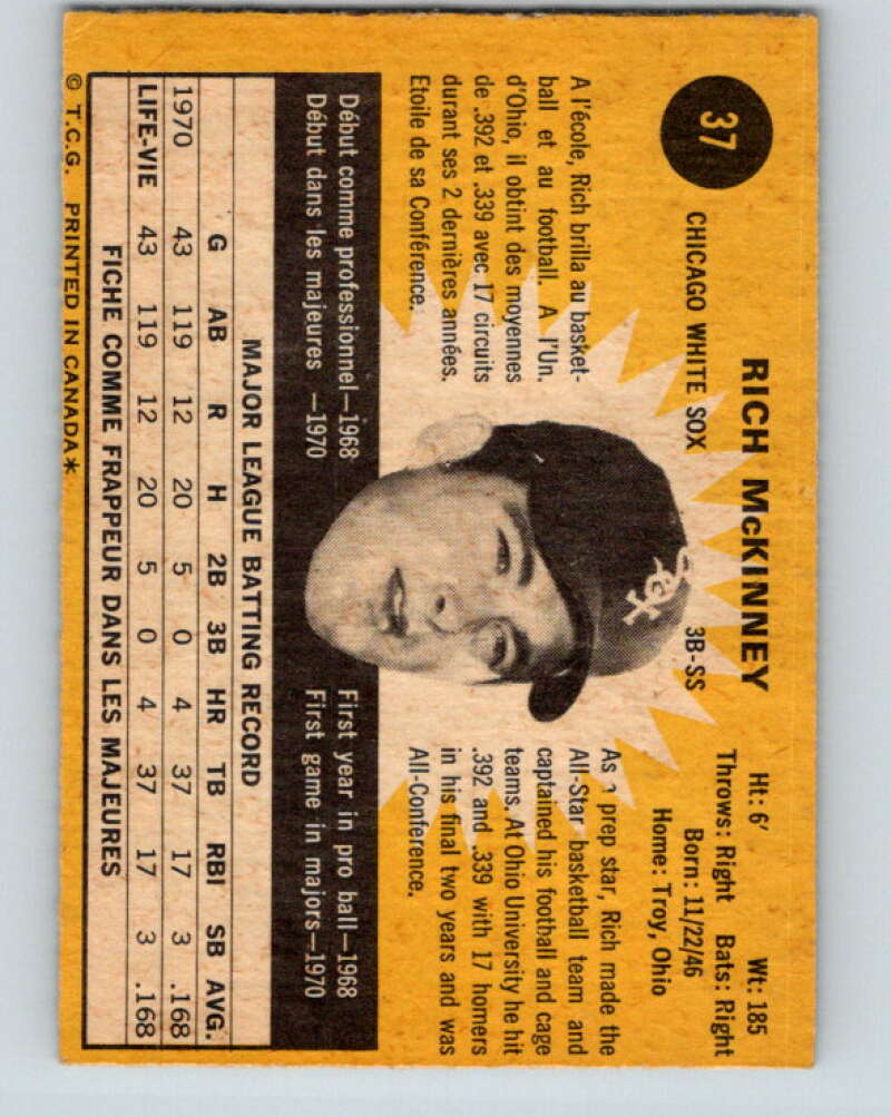 1971 O-Pee-Chee MLB #37 Rich McKinney�RC Rookie Sox� V10730