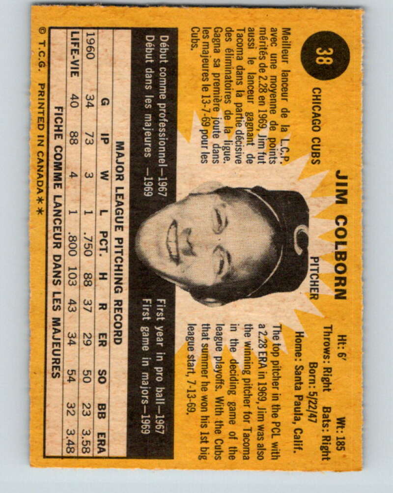 1971 O-Pee-Chee MLB #38 Jim Colborn� RC Rookie Chicago Cubs� V10732