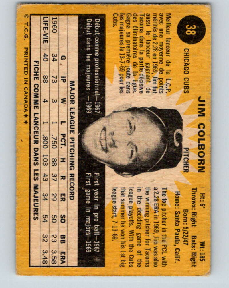 1971 O-Pee-Chee MLB #38 Jim Colborn� RC Rookie Chicago Cubs� V10733