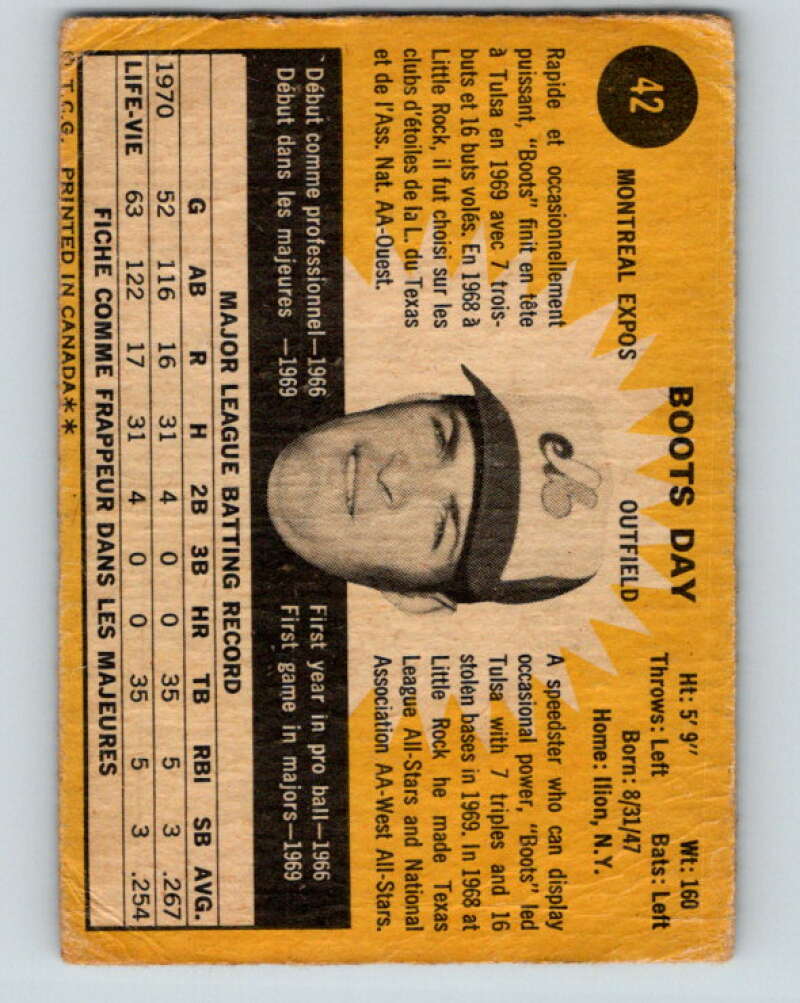 1971 O-Pee-Chee MLB #42 Boots Day� Montreal Expos� V10741