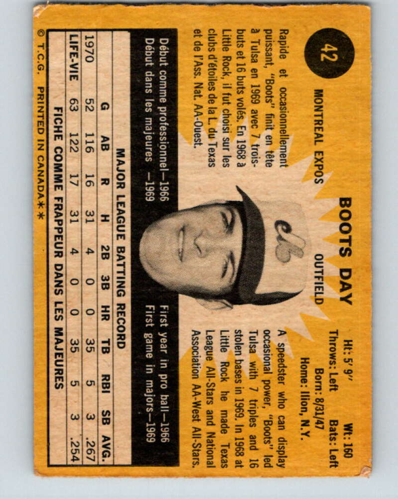 1971 O-Pee-Chee MLB #42 Boots Day� Montreal Expos� V10742