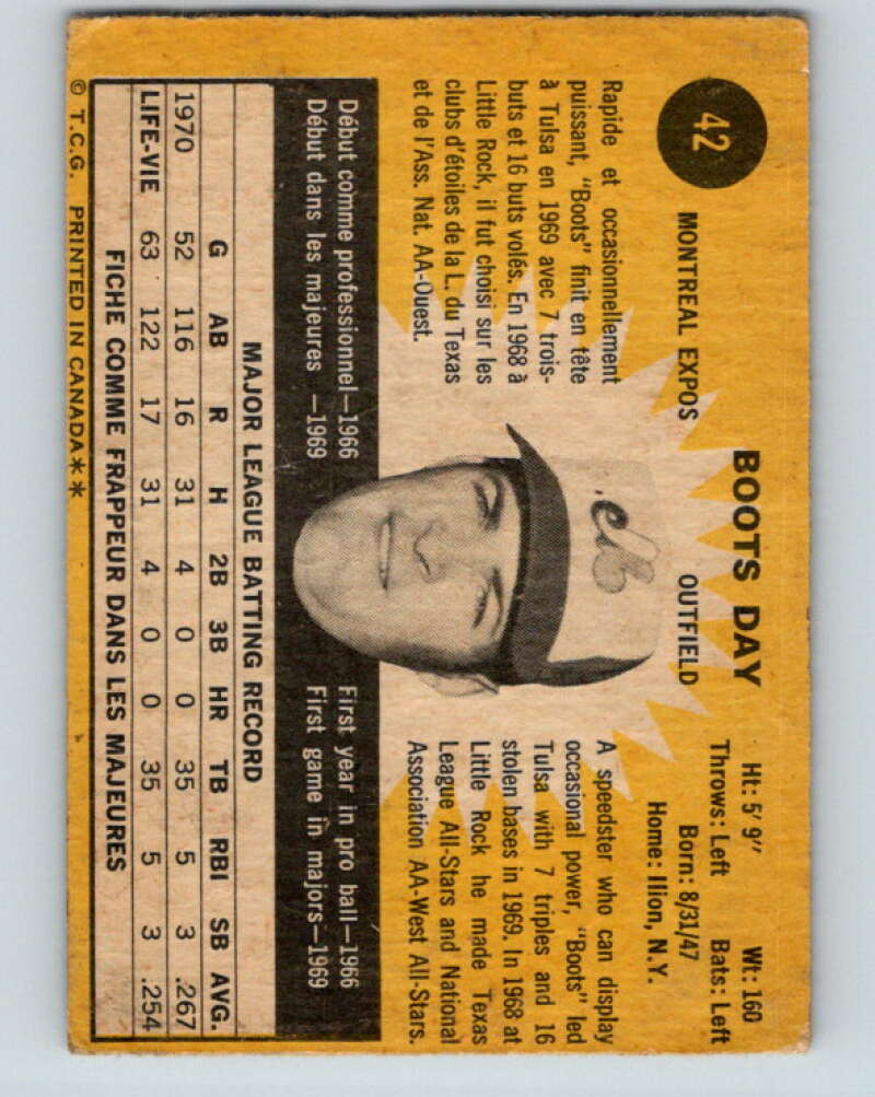 1971 O-Pee-Chee MLB #42 Boots Day� Montreal Expos� V10743