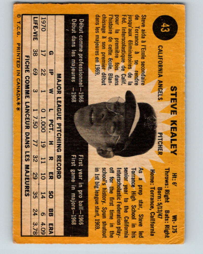 1971 O-Pee-Chee MLB #43 Steve Kealey� California Angels� V10744