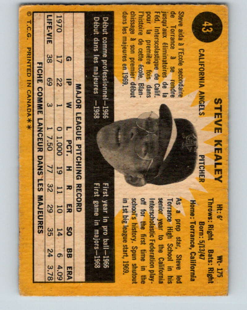 1971 O-Pee-Chee MLB #43 Steve Kealey� California Angels� V10746