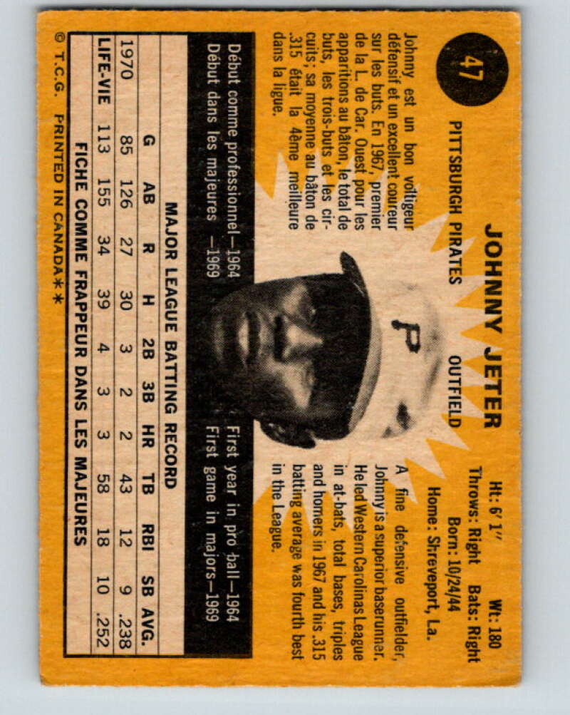 1971 O-Pee-Chee MLB #47 Johnny Jeter� Pittsburgh Pirates� V10753