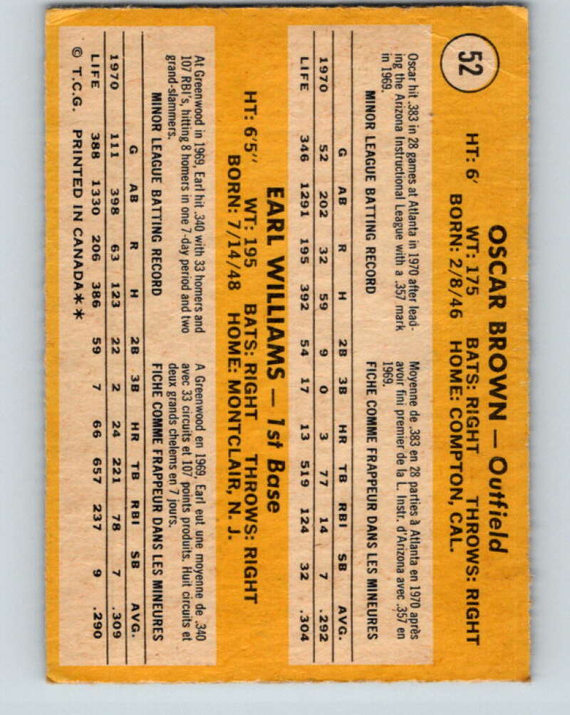 1971 O-Pee-Chee MLB #52 Brown/Williams� RC Rookie V10762