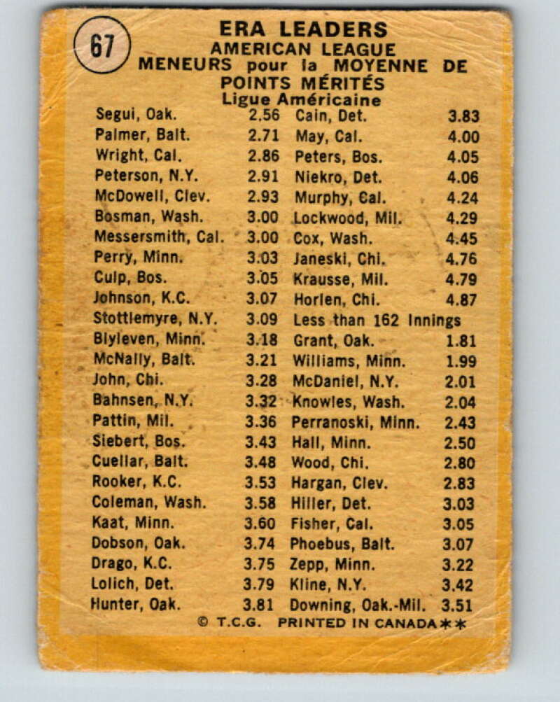 1971 O-Pee-Chee MLB #67 Segui/Palmer/Wright� V10788