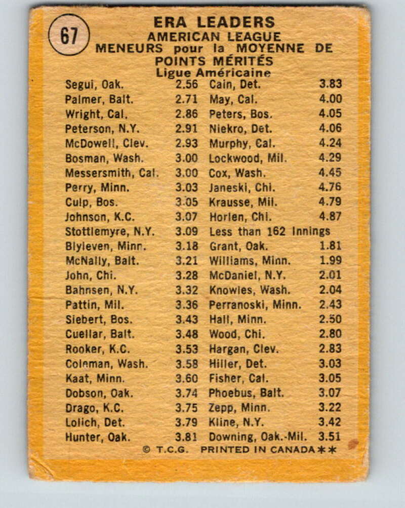 1971 O-Pee-Chee MLB #67 Segui/Palmer/Wright� V10789