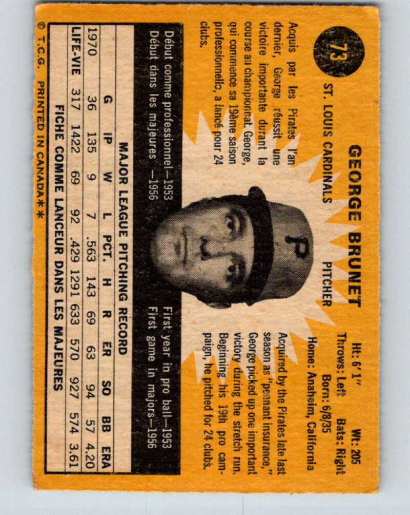 1971 O-Pee-Chee MLB #73 George Brunet� St. Louis Cardinals� V10797