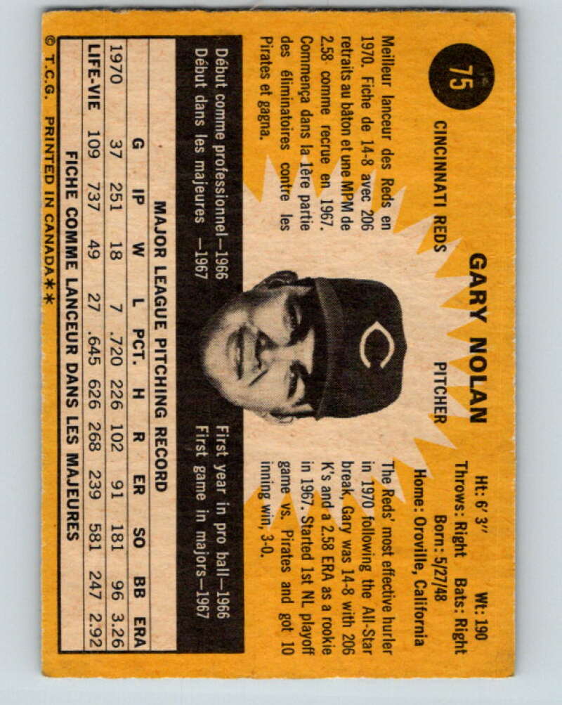 1971 O-Pee-Chee MLB #75 Gary Nolan� Cincinnati Reds� V10798