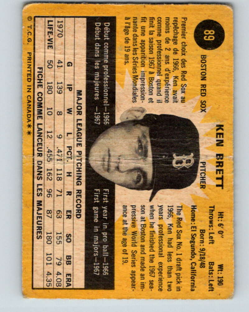 1971 O-Pee-Chee MLB #89 Ken Brett� Boston Red Sox� V10807