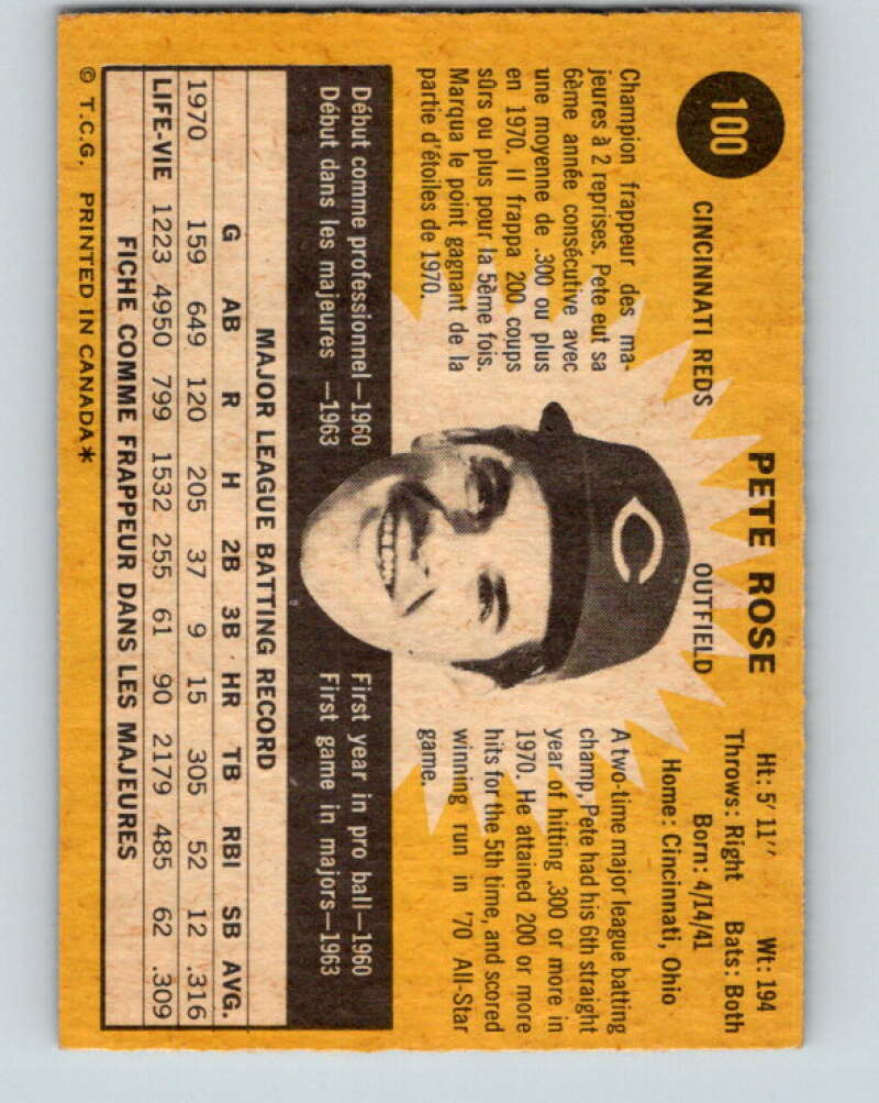 1971 O-Pee-Chee MLB #100 Pete Rose� Cincinnati Reds� V10832
