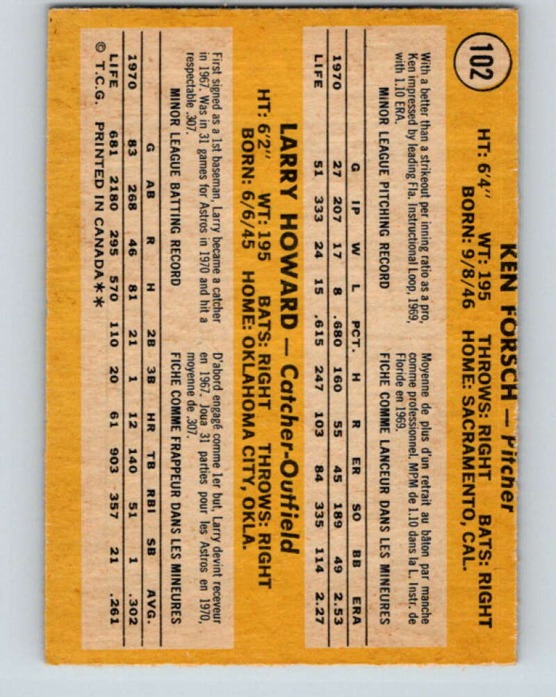 1971 O-Pee-Chee MLB #102 Forsch/ Howard� RC Rookie Houston V10836