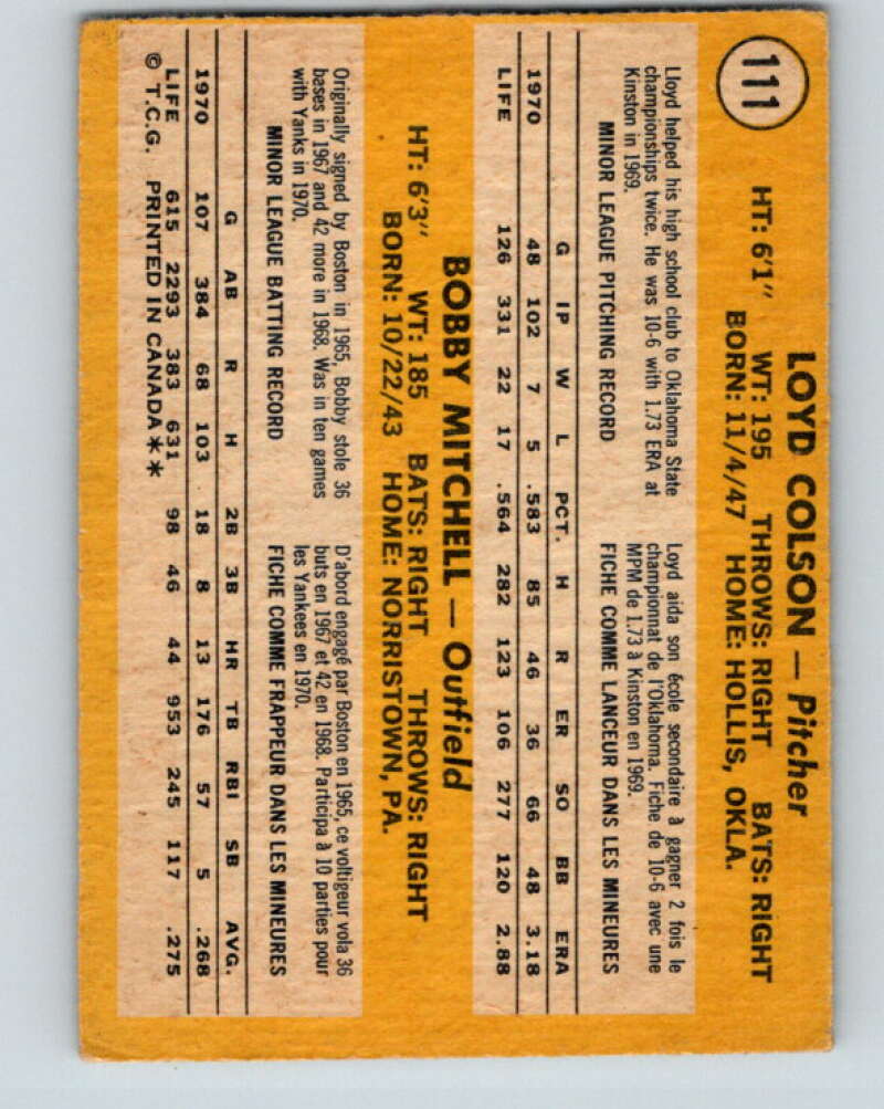 1971 O-Pee-Chee MLB #111 Colson/Mitchell� RC Rookie� V10847
