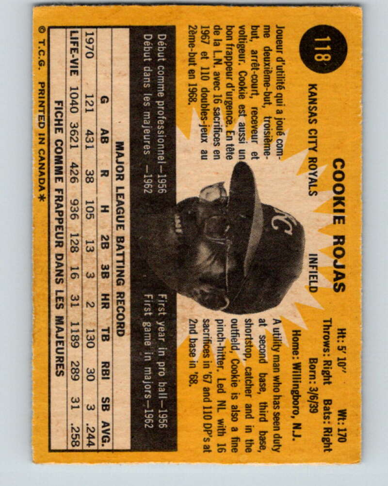 1971 O-Pee-Chee MLB #118 Cookie Rojas� Kansas City Royals� V10855