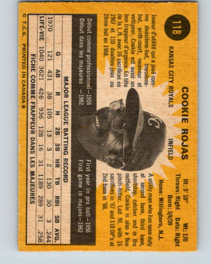 1971 O-Pee-Chee MLB #118 Cookie Rojas� Kansas City Royals� V10856