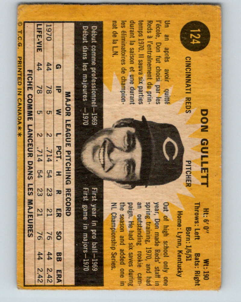 1971 O-Pee-Chee MLB #124 Don Gullett� RC Rookie Cincinnati Reds� V10871