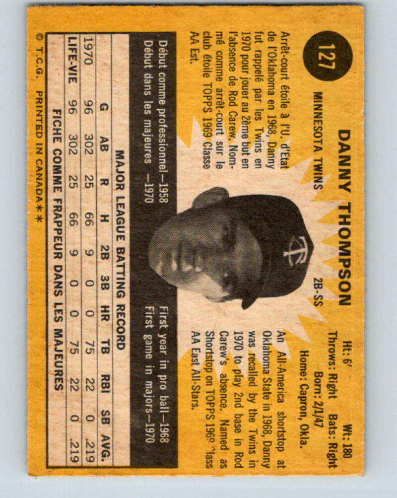 1971 O-Pee-Chee MLB #127 Danny Thompson� RC Rookie Minnesota V10874