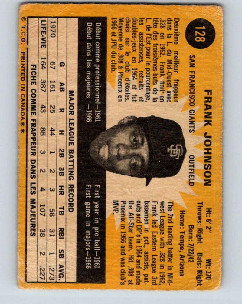 1971 O-Pee-Chee MLB #128 Frank Johnson� San Francisco Giants� V10876