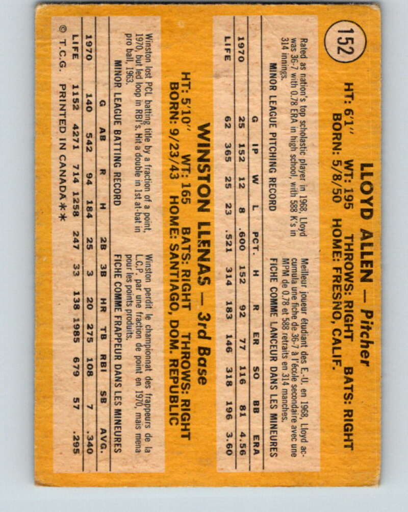1971 O-Pee-Chee MLB #152 Allen/Llenas� RC Rookie� V10922