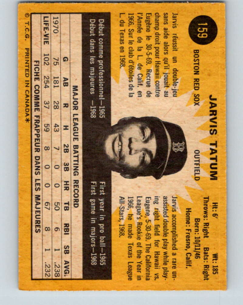 1971 O-Pee-Chee MLB #159 Jarvis Tatum� Boston Red Sox� V10936