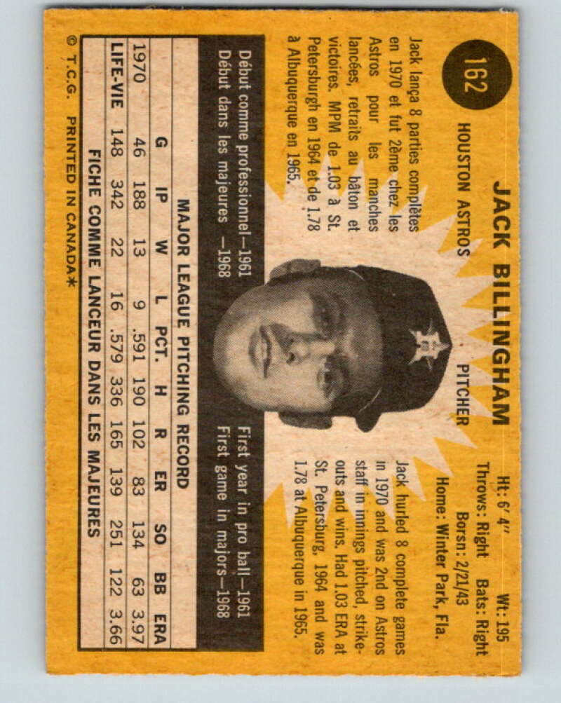 1971 O-Pee-Chee MLB #162 Jack Billingham� Houston Astros� V10946