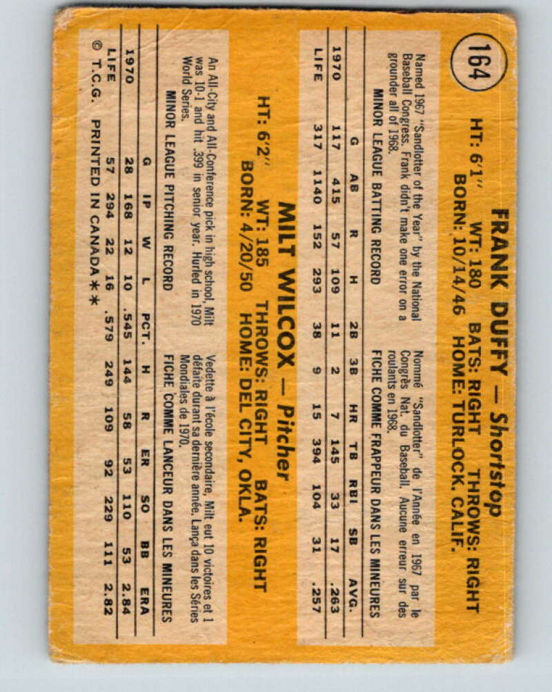 1971 O-Pee-Chee MLB #164 Duffy/Wilcox� RC Rookie Cincinnati Reds� V10948