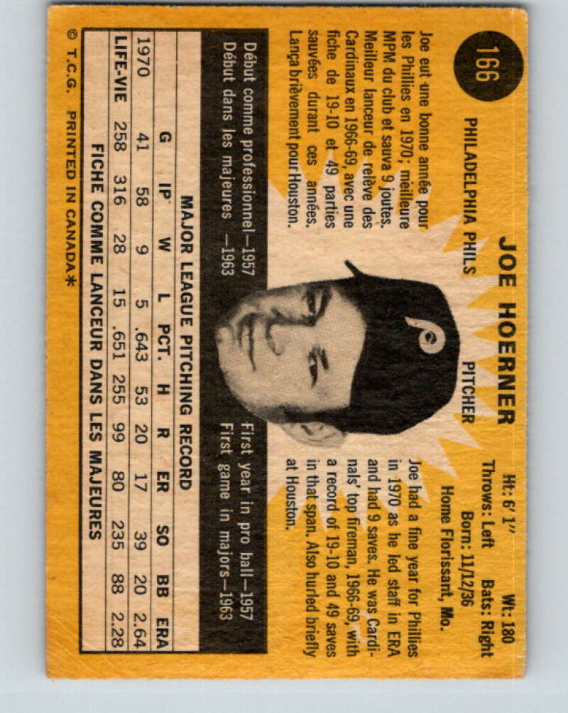 1971 O-Pee-Chee MLB #166 Joe Hoerner� Philadelphia Phillies� V10955