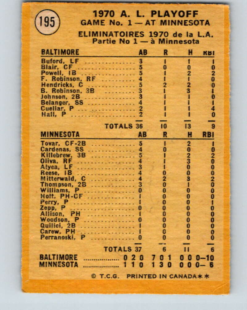 1971 O-Pee-Chee MLB #195 AL Playoffs Game 1 Powell Muscles� V11010