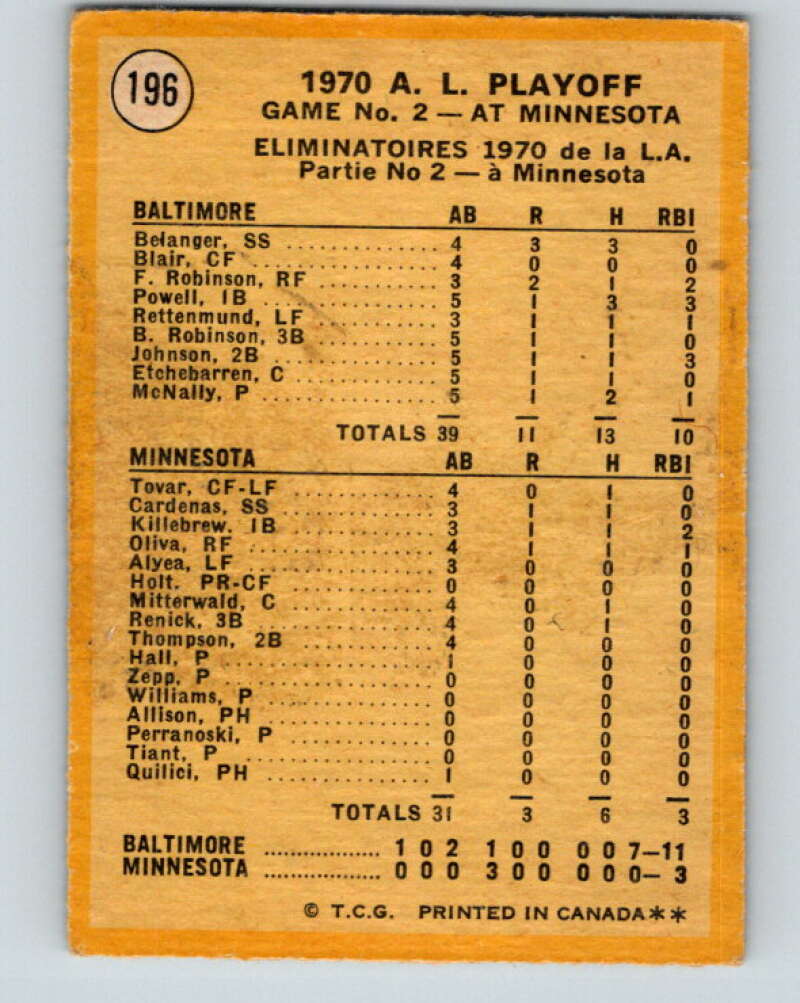 1971 O-Pee-Chee MLB #196 AL Playoffs Game 2� V11011