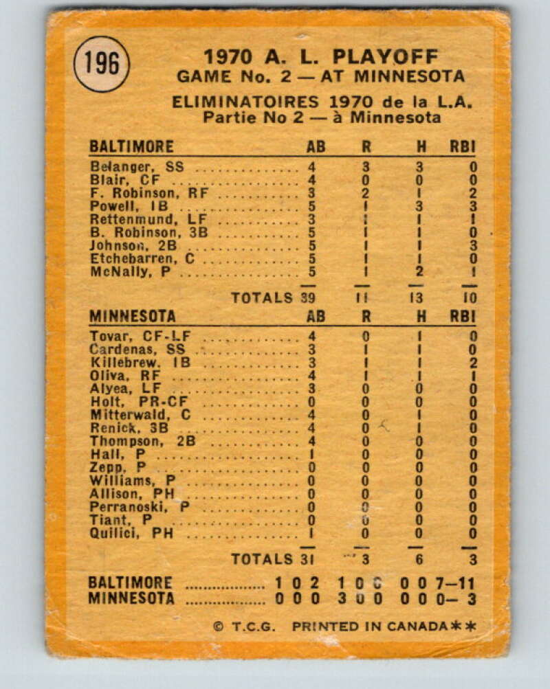1971 O-Pee-Chee MLB #196 AL Playoffs Game 2� V11013