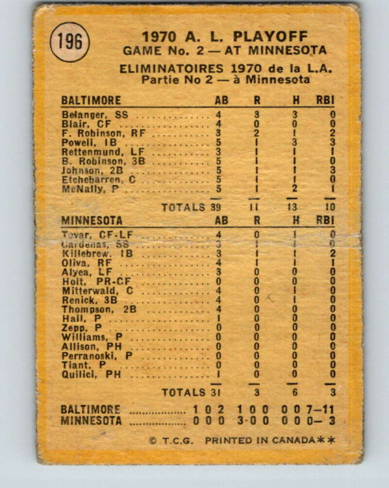 1971 O-Pee-Chee MLB #196 AL Playoffs Game 2� V11014