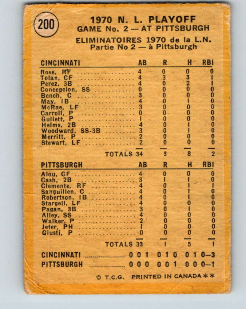 1971 O-Pee-Chee MLB #200 NL Playoffs Game 2 Tolan Scores� V11015