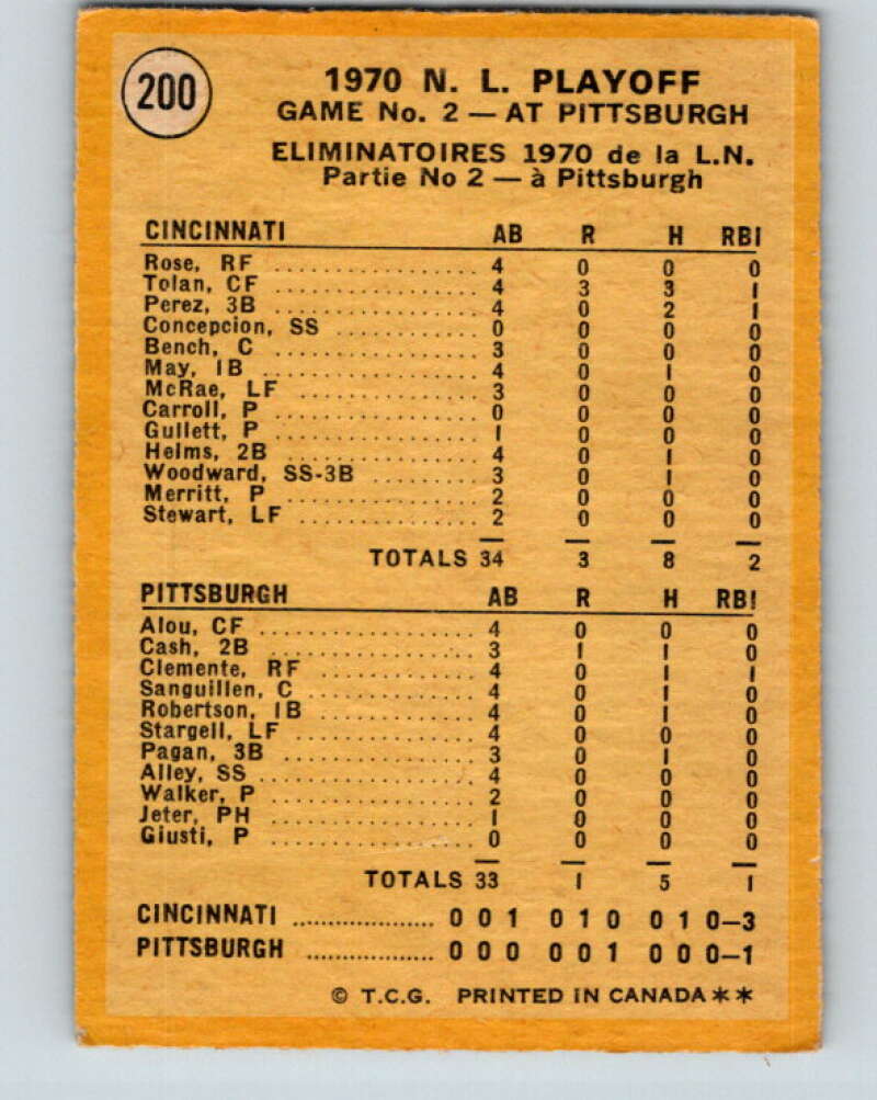 1971 O-Pee-Chee MLB #200 NL Playoffs Game 2 Tolan Scores� V11016