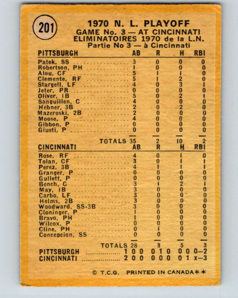 1971 O-Pee-Chee MLB #201 NL Playoffs Game 3 Cline Scores� V11017