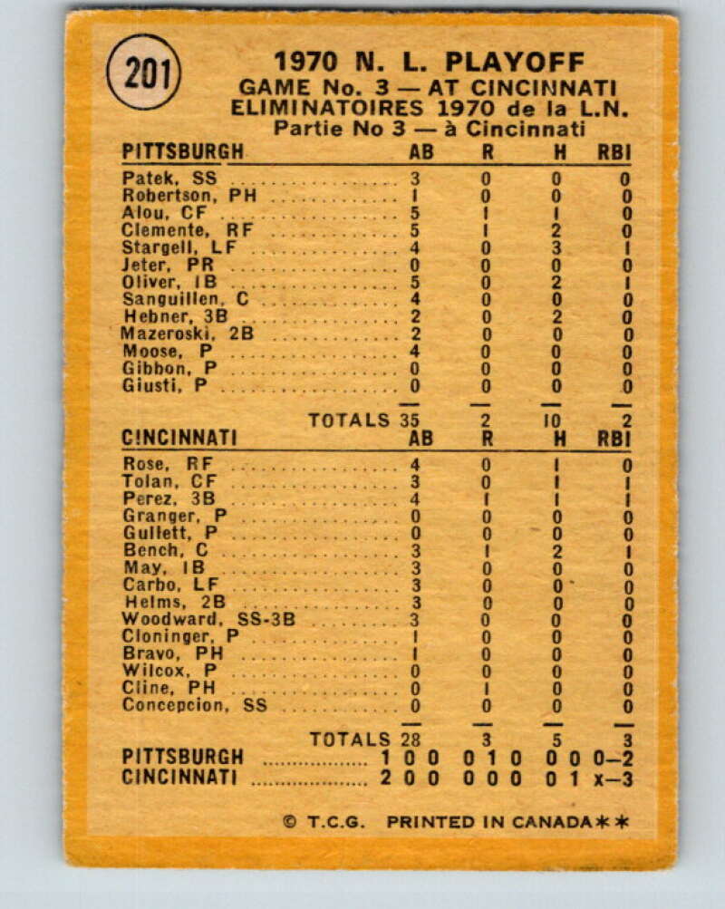 1971 O-Pee-Chee MLB #201 NL Playoffs Game 3 Cline Scores� V11018