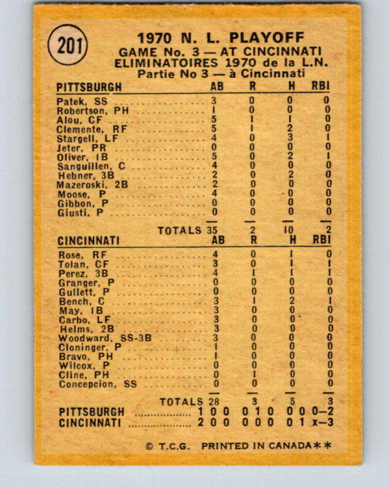 1971 O-Pee-Chee MLB #201 NL Playoffs Game 3 Cline Scores� V11019