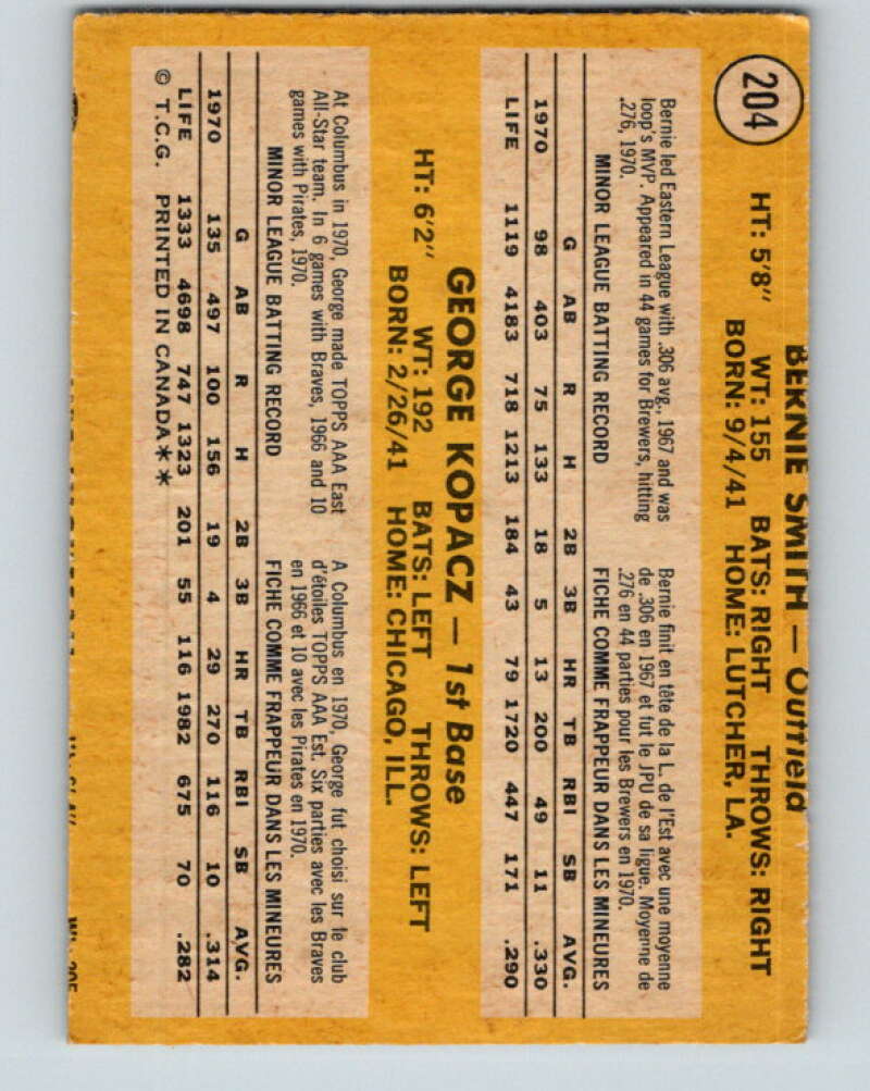 1971 O-Pee-Chee MLB #204 Smith/Kopacz� RC Rookie V11022