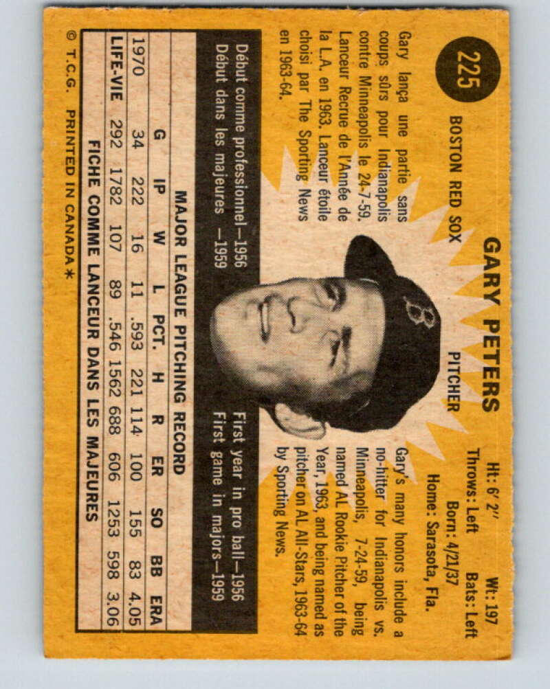 1971 O-Pee-Chee MLB #225 Gary Peters� Boston Red Sox� V11053