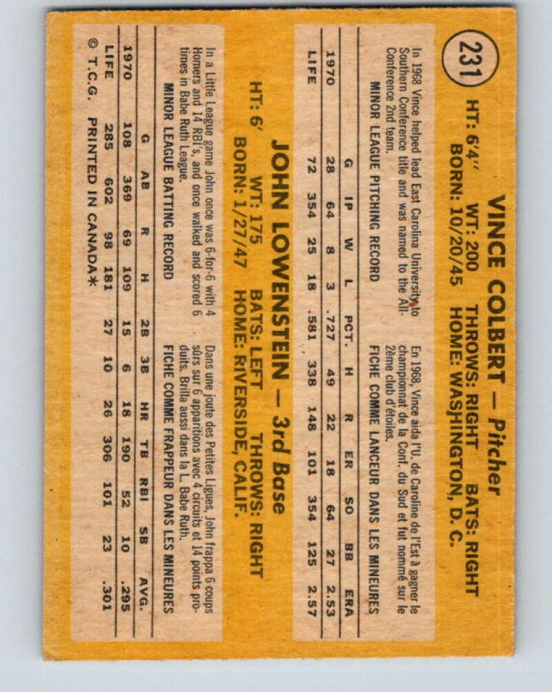 1971 O-Pee-Chee MLB #231 Colbert/Lowenstein� RC Rookie� V11068