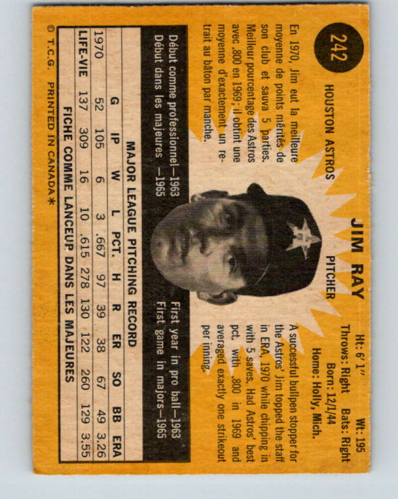 1971 O-Pee-Chee MLB #242 Jim Ray� Houston Astros� V11084