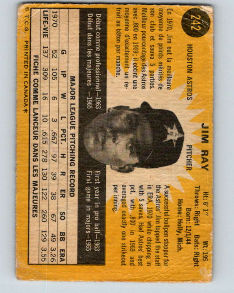 1971 O-Pee-Chee MLB #242 Jim Ray� Houston Astros� V11085