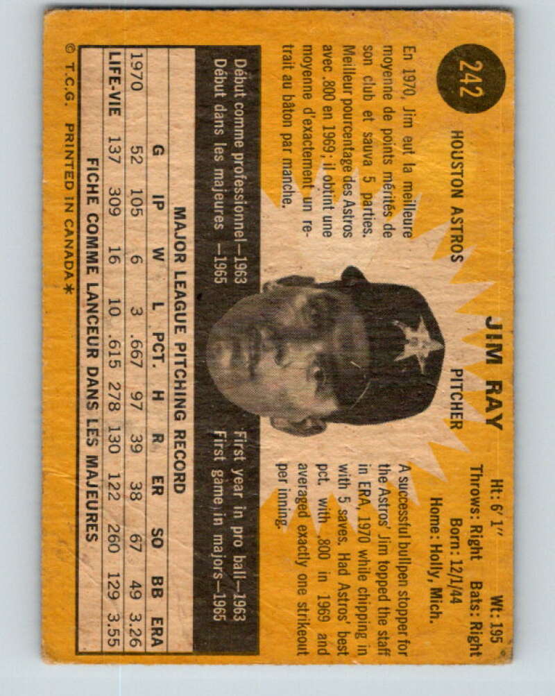 1971 O-Pee-Chee MLB #242 Jim Ray� Houston Astros� V11087