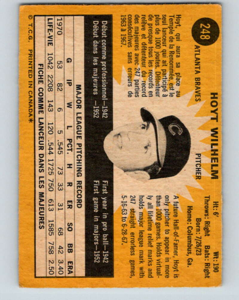 1971 O-Pee-Chee MLB #248 Hoyt Wilhelm� Atlanta Braves� V11093