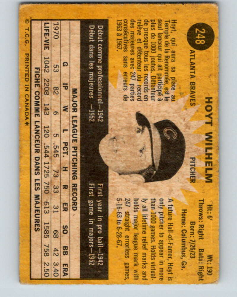 1971 O-Pee-Chee MLB #248 Hoyt Wilhelm� Atlanta Braves� V11094
