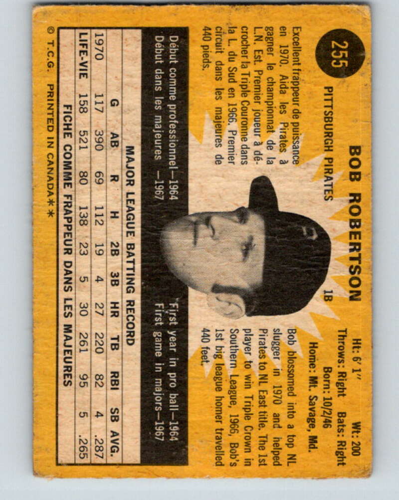 1971 O-Pee-Chee MLB #255 Bob Robertson� Pittsburgh Pirates� V11106
